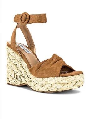 Steve Madden Poloma Tan Raffia Platform Wedge Sandals Size 11 - NWOB